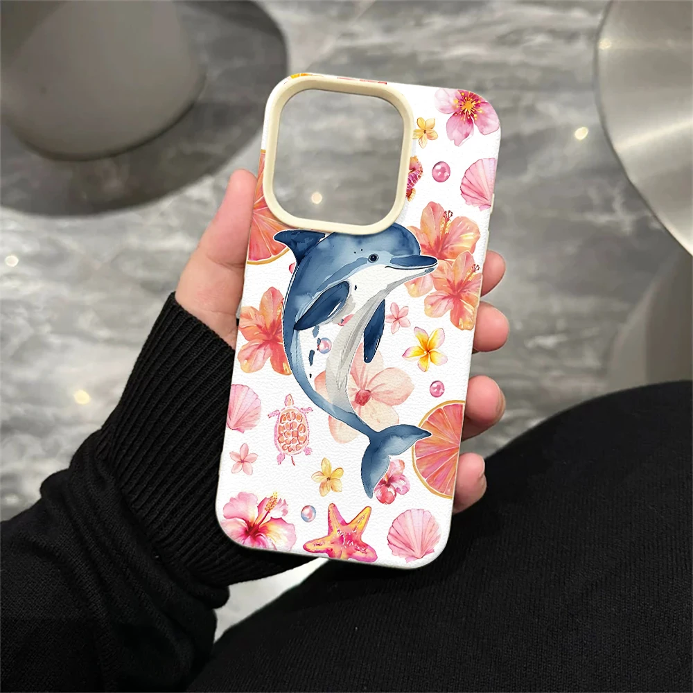 Delfin-Rosa-Hibiskus-Handyhülle für iPhone 17 16 15 14 13 12 Pro Max 16 15 14 Plus 17 16 15 14 Pro 17Air Silikon-Matt-Abdeckung – Detail 5