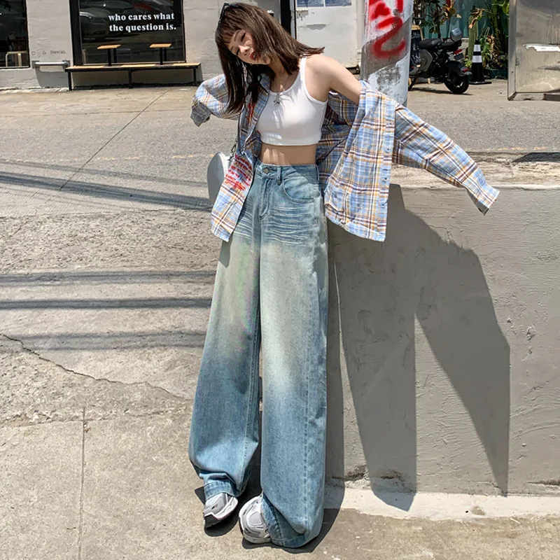 #2237 Ripped Boyfriend Jeans Women Loose Vintage Straight Wide Leg Jeans Female Lengthen Streetwear Women's Jeans High Waisted