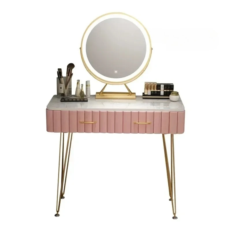 Modern Dresser Vanity Set Makeup Vanity Table Drawer LED Adjustable 360°Rotating Mirror Luxury Dressing Table Trendy Furniture