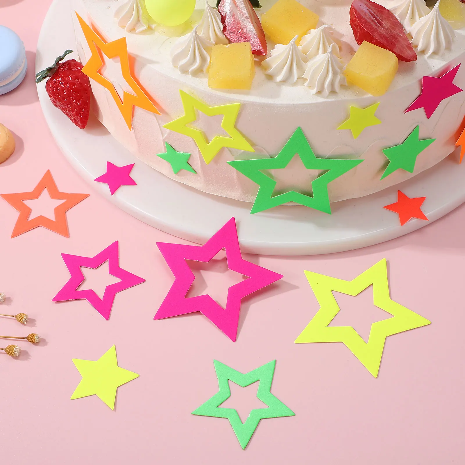 

40pcs Neon Glow Birthday Cake Decorations Retro 80S 90S Star Toppers For Kids Family Party Supplies Dark Birthday Decorations