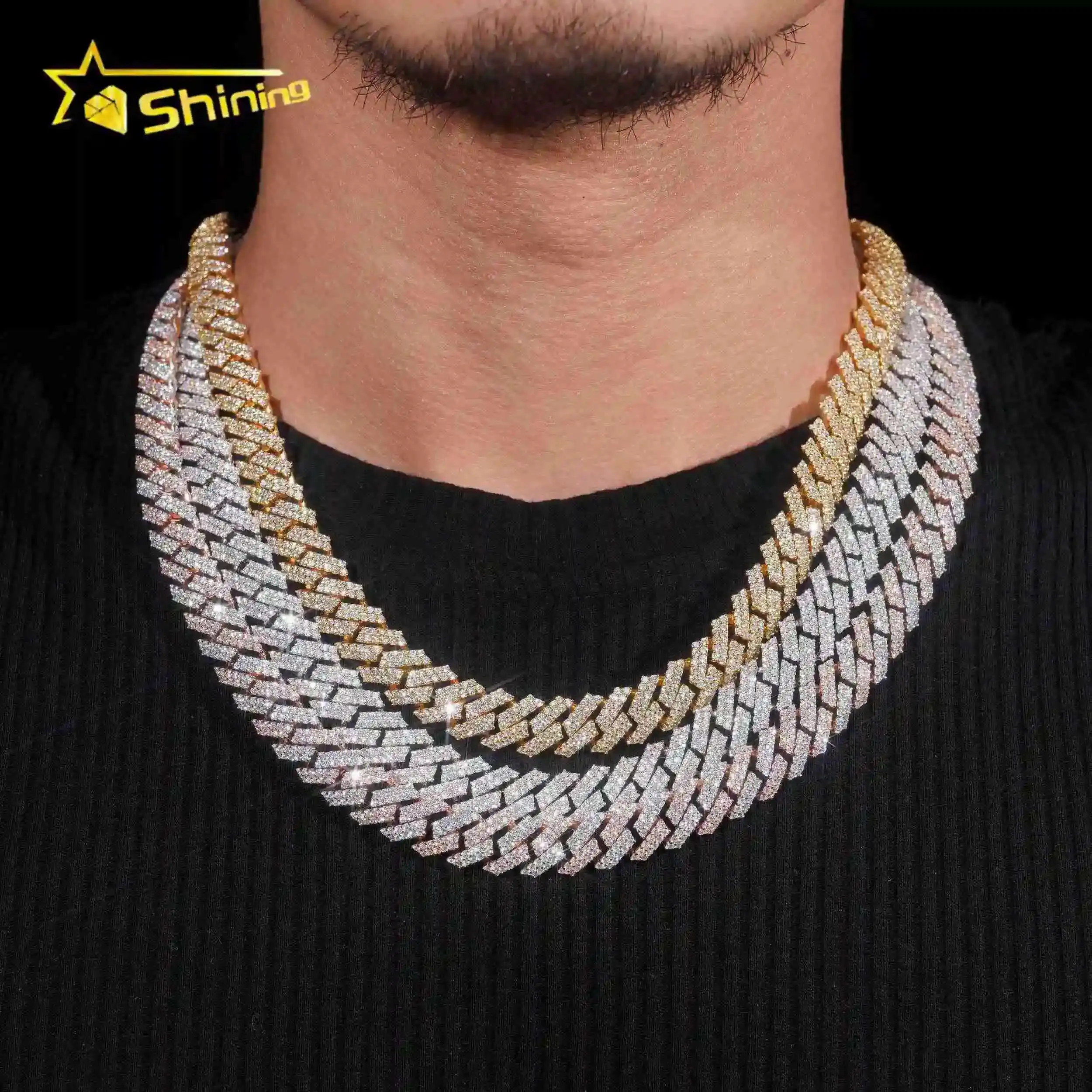 

Promotion Factory Price Hip Hop Jewelry 12mm Solid 925 Sterling Silver Gold Plated GRA VVS Iced Out Moissanite Cuban Link Chain