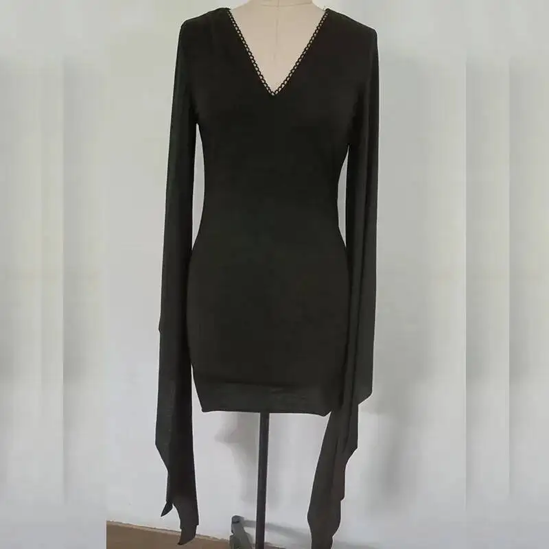 

Готический гранж-панк-мини для женщин, модное платье с длинным рукавом и v-образным вырезом на шнуровке Y K Haruku, вечерние облегающее платье