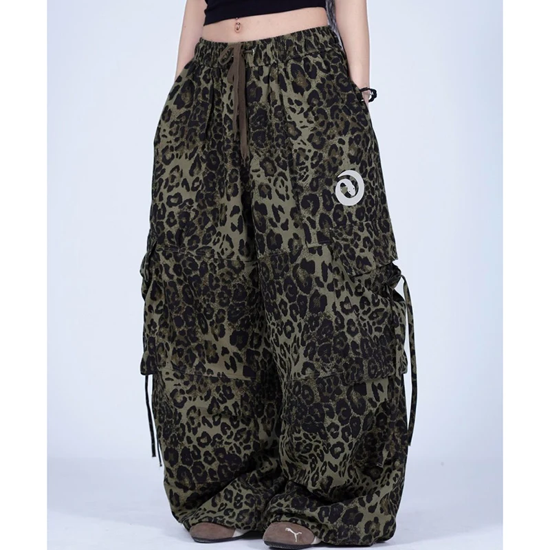 Leoparden-Schlangenmuster, gerüschte Cargohose, Straße, Retro, lockere, faule, sportliche Hose, Jazz-Hiphop-Tanz, lässige Hose mit weitem Bein