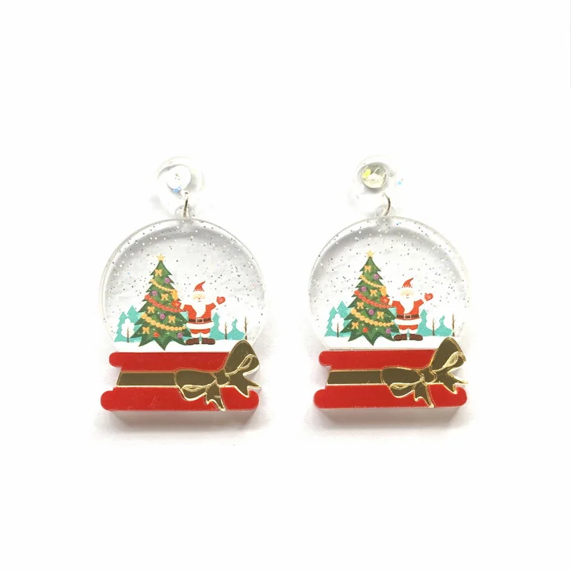 بريق الكريستال الكرة شجرة عيد الميلاد الأقراط للنساء ، الأقراط لطيف ، عيد الميلاد ، سانتا كلوز ، الاكريليك تتدلى القرط ، هدية