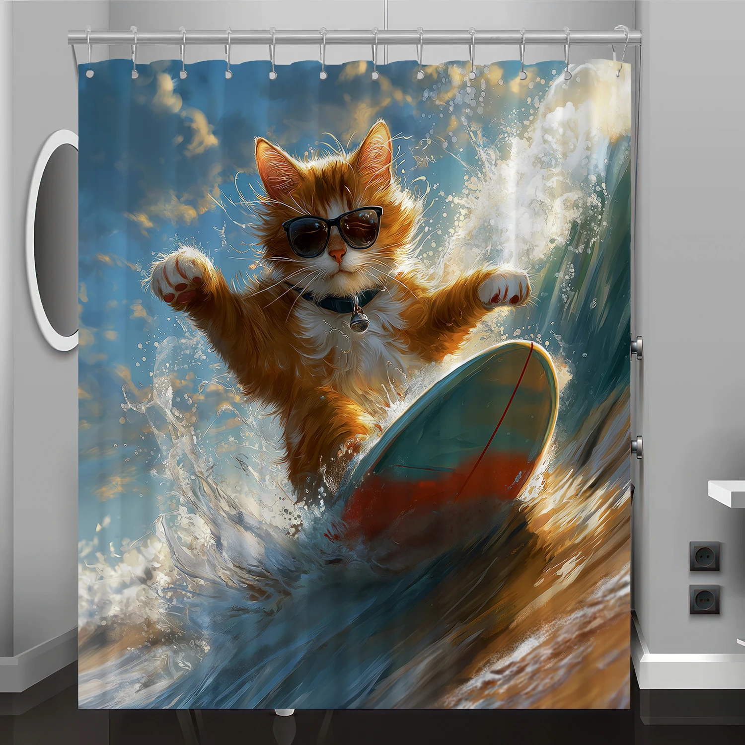 

Kitten surf pattern digital print shower curtain