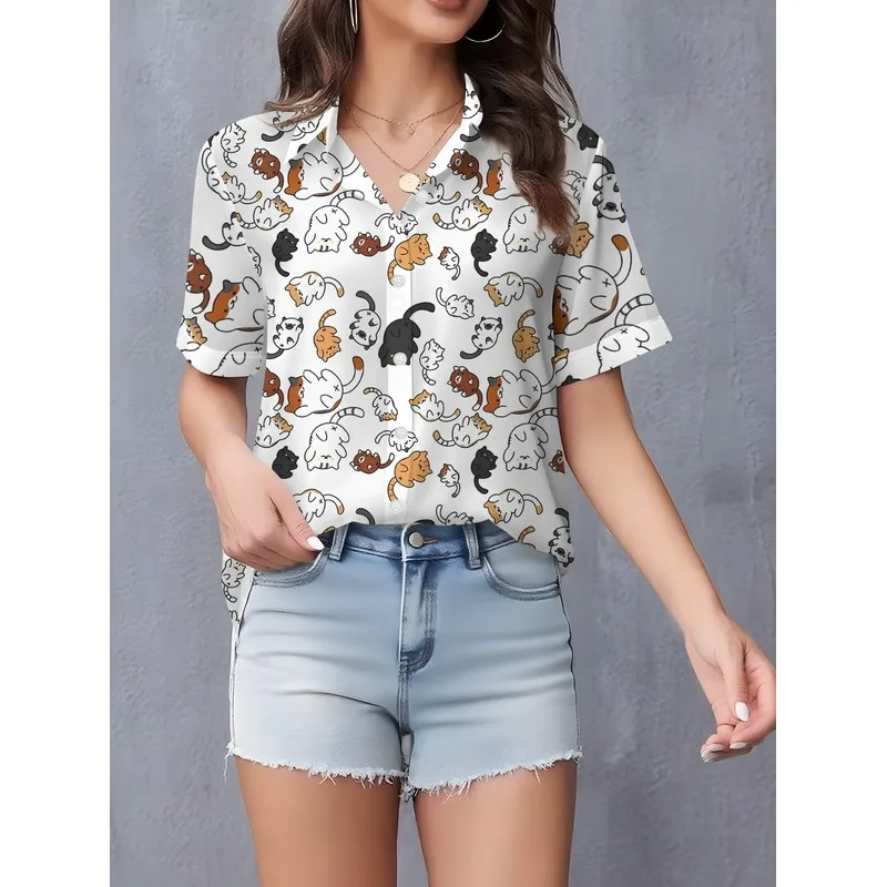 Women's Full-Body Animal Print Button-Up Shirt Short-Sleeve Collar Blouse Casual Daily Wear Spring Summer Fall Non-Matching Styl