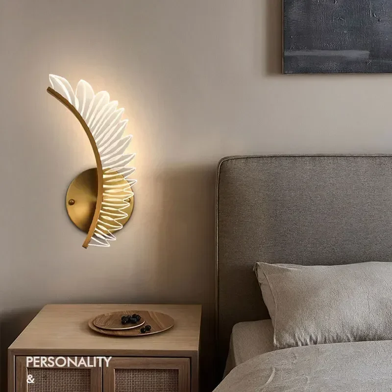 Nordic modern art bedside feather wall lamp light luxury living room aisle model  background  decoration
