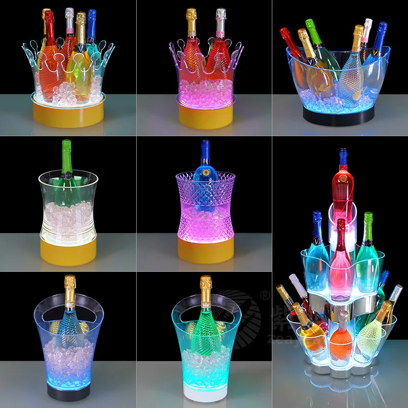 Ziye Bar Luminous Ice Bucket LED Charging Size Crown PC Transparent Champagne Bucket Foreign Wine Block Beer Bucket