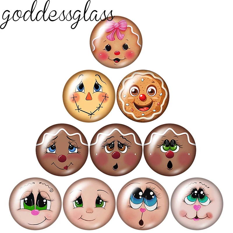 Christmas gingerbread man face cookies 10p 12mm/18mm/20mm/25mm Round photo glass cabochon flat back Making findings Jewelry
