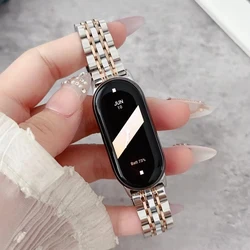 Luxury Metal Watch Strap for Xiaomi Mi Band 9 Band 8 Bracelet for Xiaomi Miband9 Miband8 Stainless Steel Folding Clasp Wristband