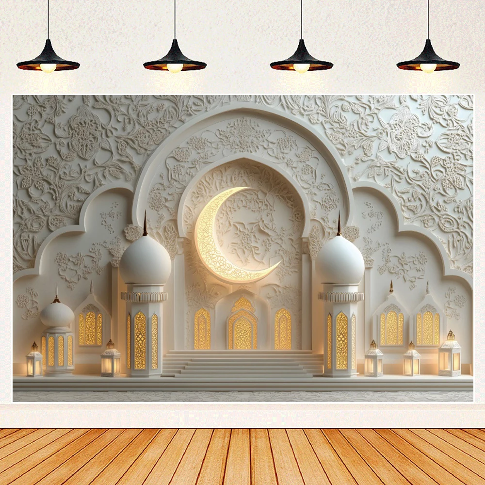 عيد مبارك 2025 ديكور راية خلفية أضواء القمر الذهبي رمضان كريم بناء إسلامي منزل مسلم حفلة صورة خلفية