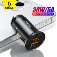 Baseus 30W USB Car Charger Quick Charge 4.0 3.0 FCP SCP USB PD For Xiaomi iPhone 12 13 14 15 Pro Fast Charging Car Phone Charger