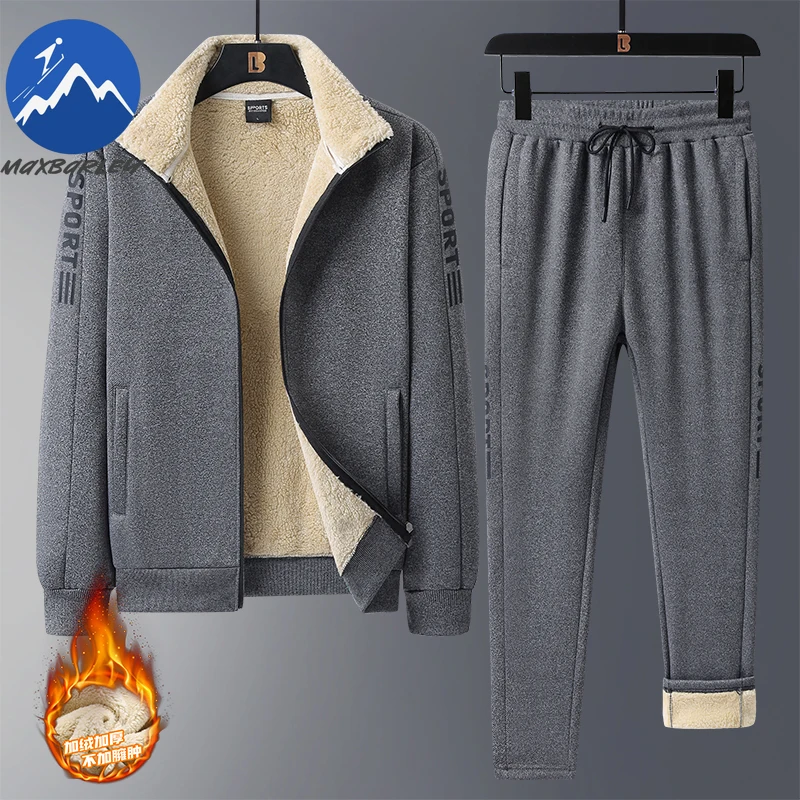 Maxbarley Winter Men Sets 2025 New Fashion Plus Fleece Thickened Warm Jacket+pants Sportwear Suit 2-piece Man Casual Tracksuits