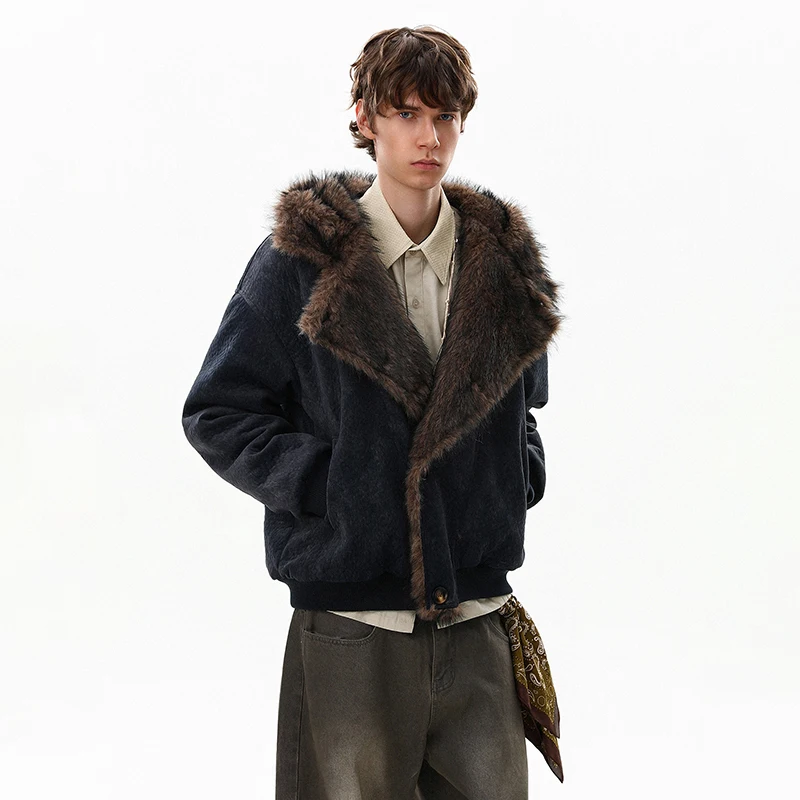 LUZHEN 2025 Winter Fashion High Quality Faux Fur Splicing Hooded Parka Jacket Men's Handsome Original Trendy Padded Coat JY5645