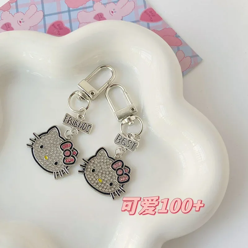 Cartoon HelloKittys Key Chains kawaii best Friend Keychain Flash Diamond Pendant Girl Heart Student Bag Accessories Friend Gift