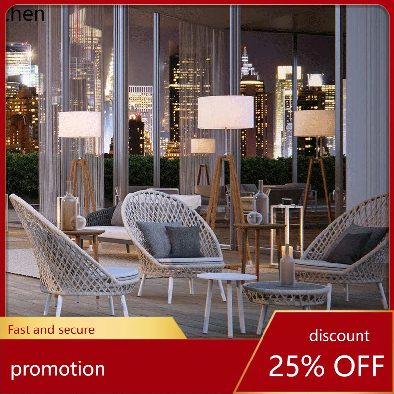 ZML Outdoor Sofa Chair Balcony Villa Garden Coffee Table Single Chair Leisure Woven