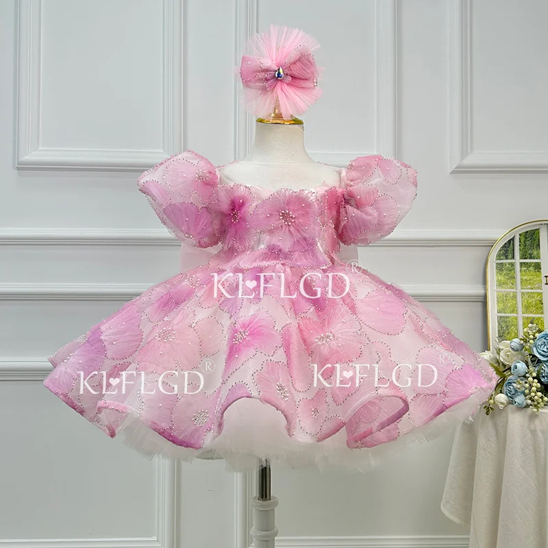 

Платье для малышки на первый день рождения KLFLGD, изысканное и элегантное платье принцессы, платье для выступления на фортепиано, летнее платье с вышивкой.