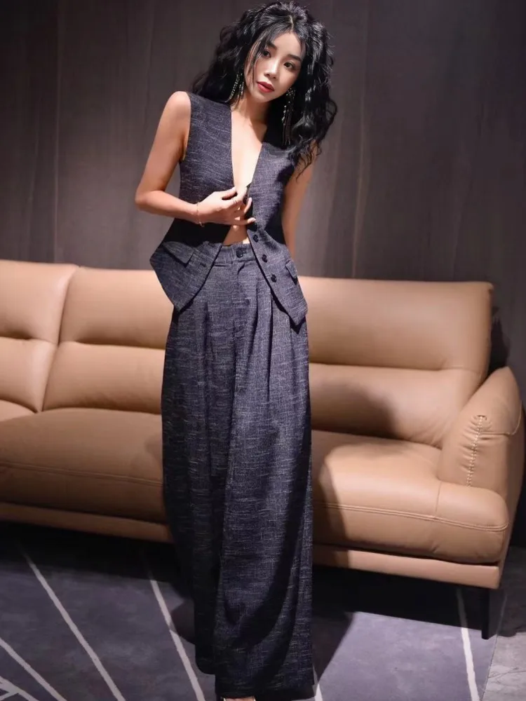 2023 neue Stil Frauen Sommer Casual Baumwolle Ärmellose Sets Stilvolle Zwei-Stück Weste Set Büro Damen Mode Volle Länge outfits