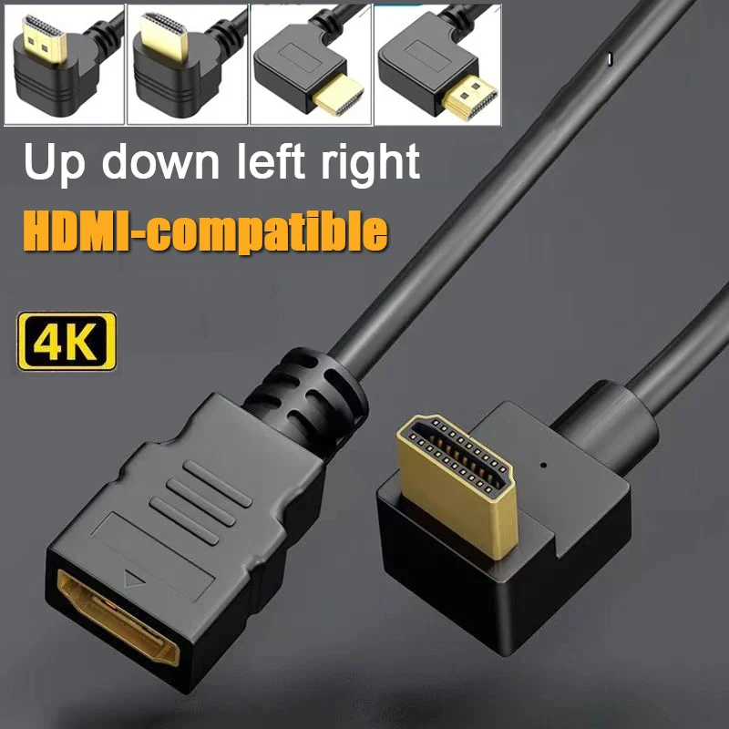 4K Elbow HDMI-compatible Extension Cable 90 Degree Down Angle Male to Female For HDMI 2.1 Cable 3D 60Hz Video HDR for TV Monitor