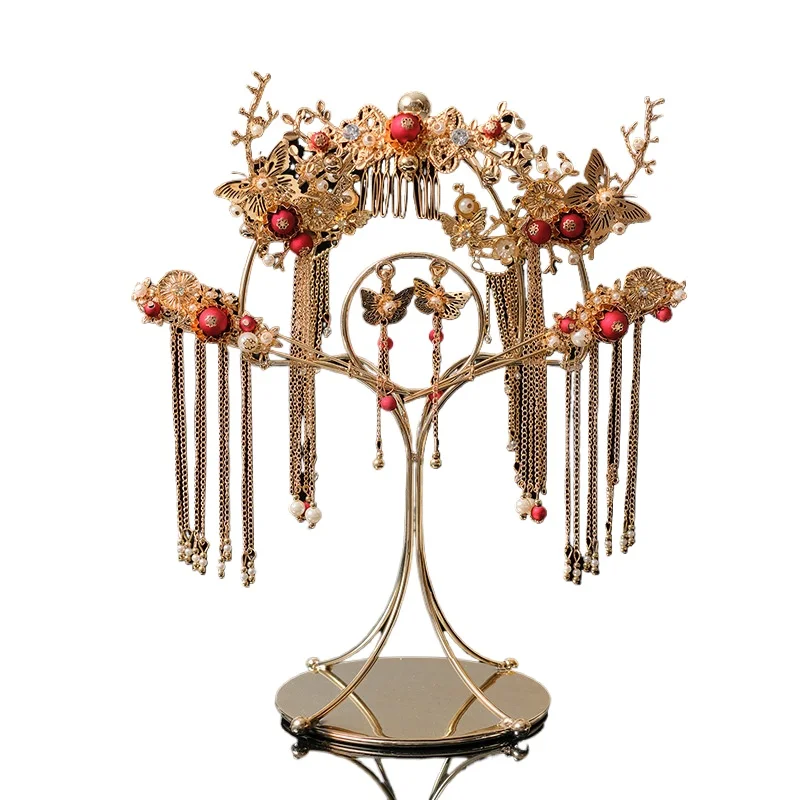 Xiuhe headwear display rack, finely electroplated support for stable display of ornaments placement bracket
