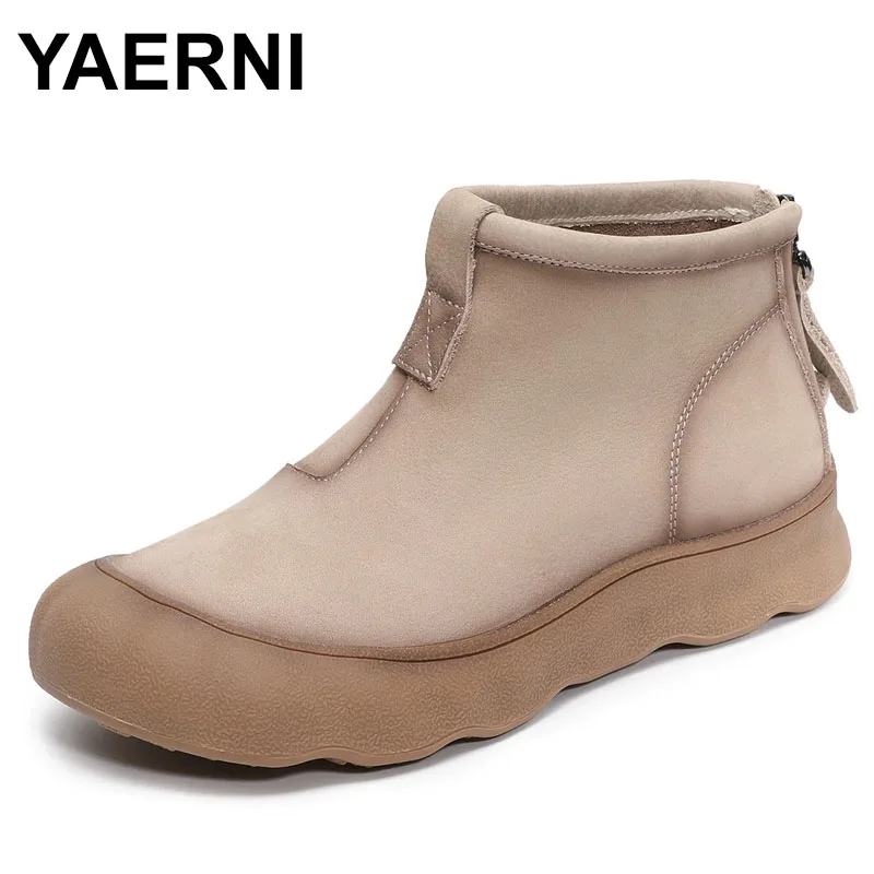 

3.5cm Cow Suede Leather Women Platform Wedge ZIP British Spring Ankle Booties Chunky Heels Autumn Flats Loafer Shoes