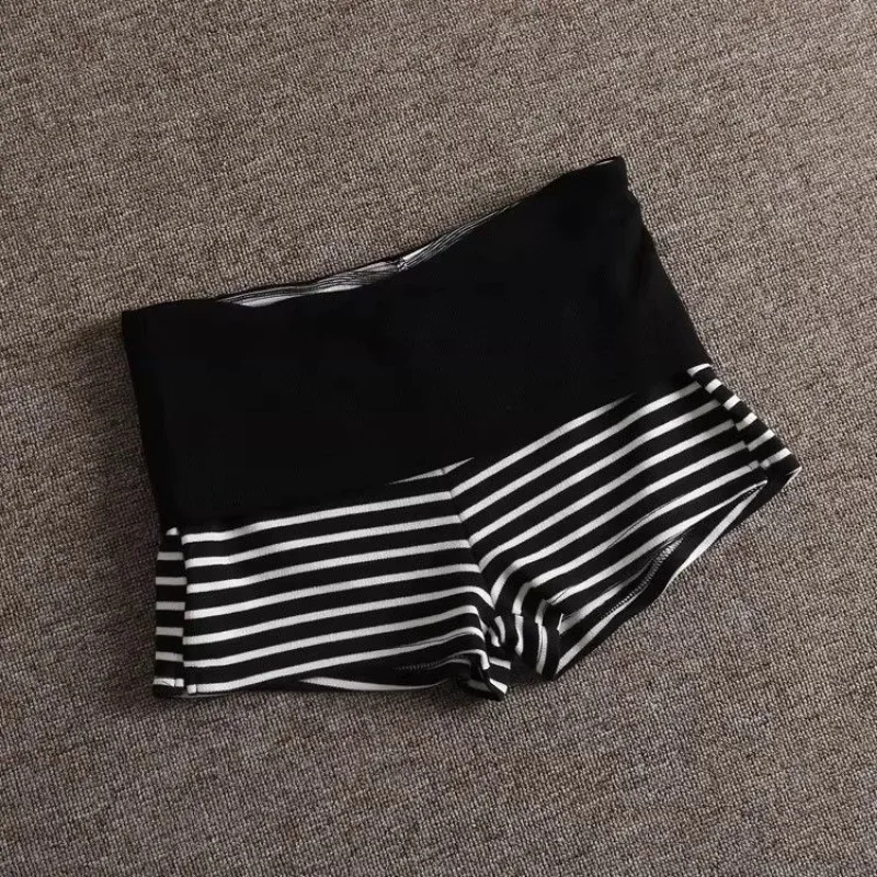 Casual Stripe Elastic Shorts Female Skinny Fold Over Low-waisted Mini Short Slim Bottoms Summer Ladies Homewear Lounge Shorts