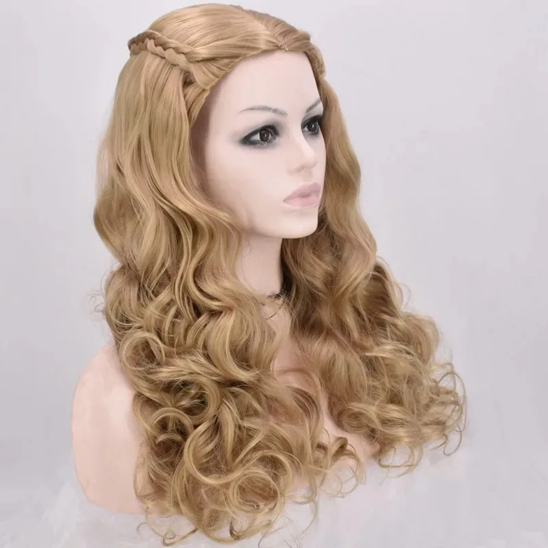 سندريلا شعر مستعار تأثيري براون الذهب الاصطناعية طويلة مجعد شعر مستعار المرحلة اللعب Coser لطيف فتاة عالية الجودة هالوين شعر مستعار حفلة يومية