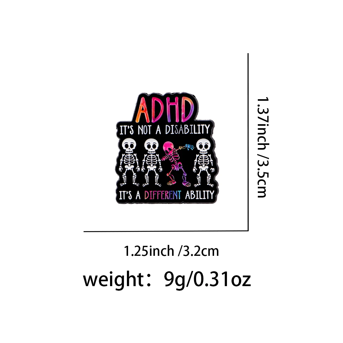 ADHD Awareness Enamel Pin Skeleton Brooch Pines Lapel Pins Badge on Backpack Clothing Accessories Fashion Jewelry Friends Gifts