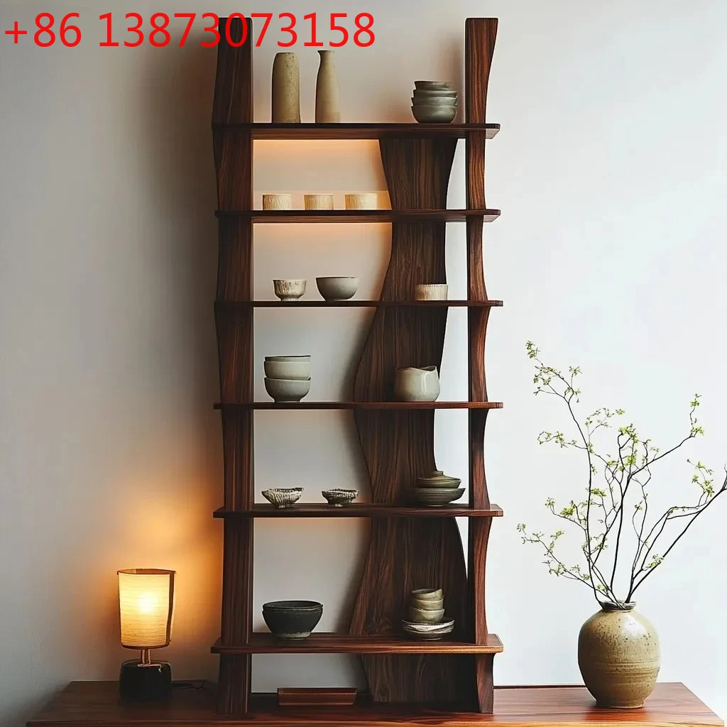 G Wabi Sabi Wind Log Bogu Rack Chinese Bookshelf Partition Tea Room Retro Solid Wood Customized Tree-shaped Shelf