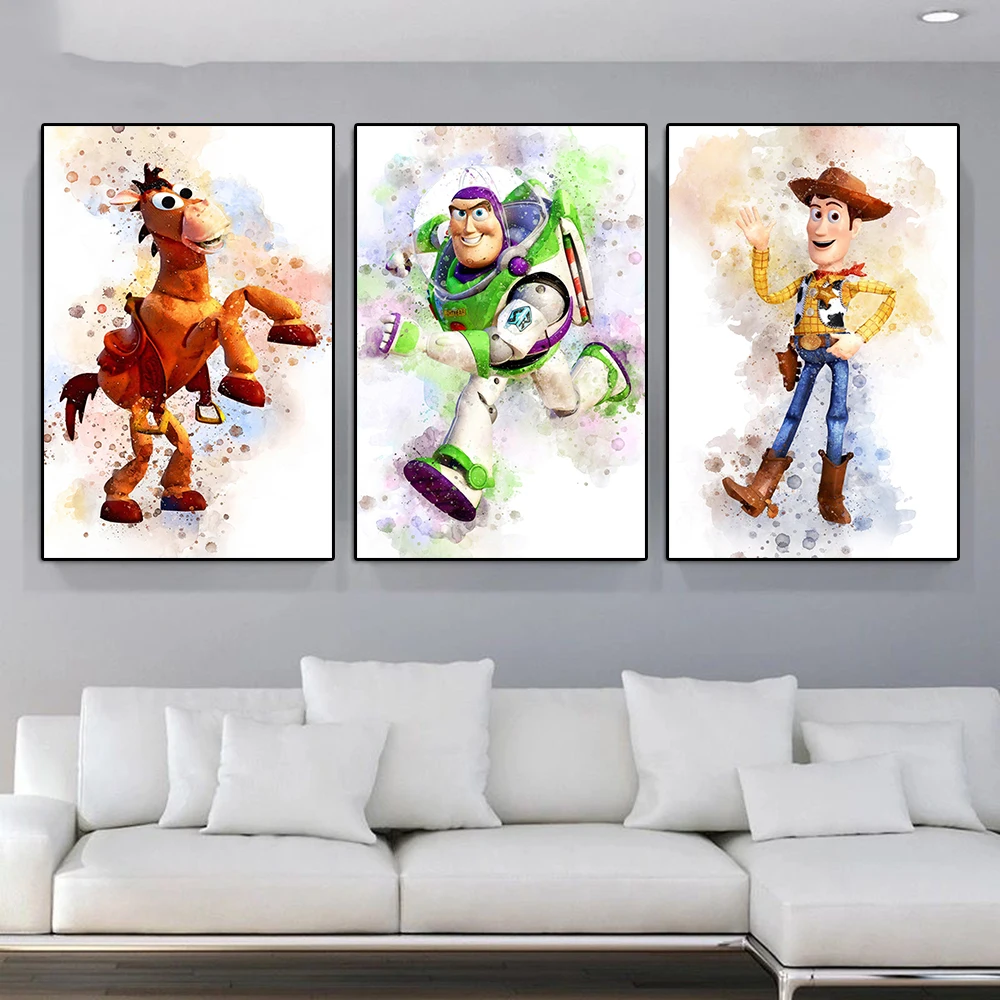 Disney Toy Story Anime Movie Poster And Print Woody Jessie Buzz Watercolor Canvas Painting Nursery Wall Art Kids Room Decor Gift