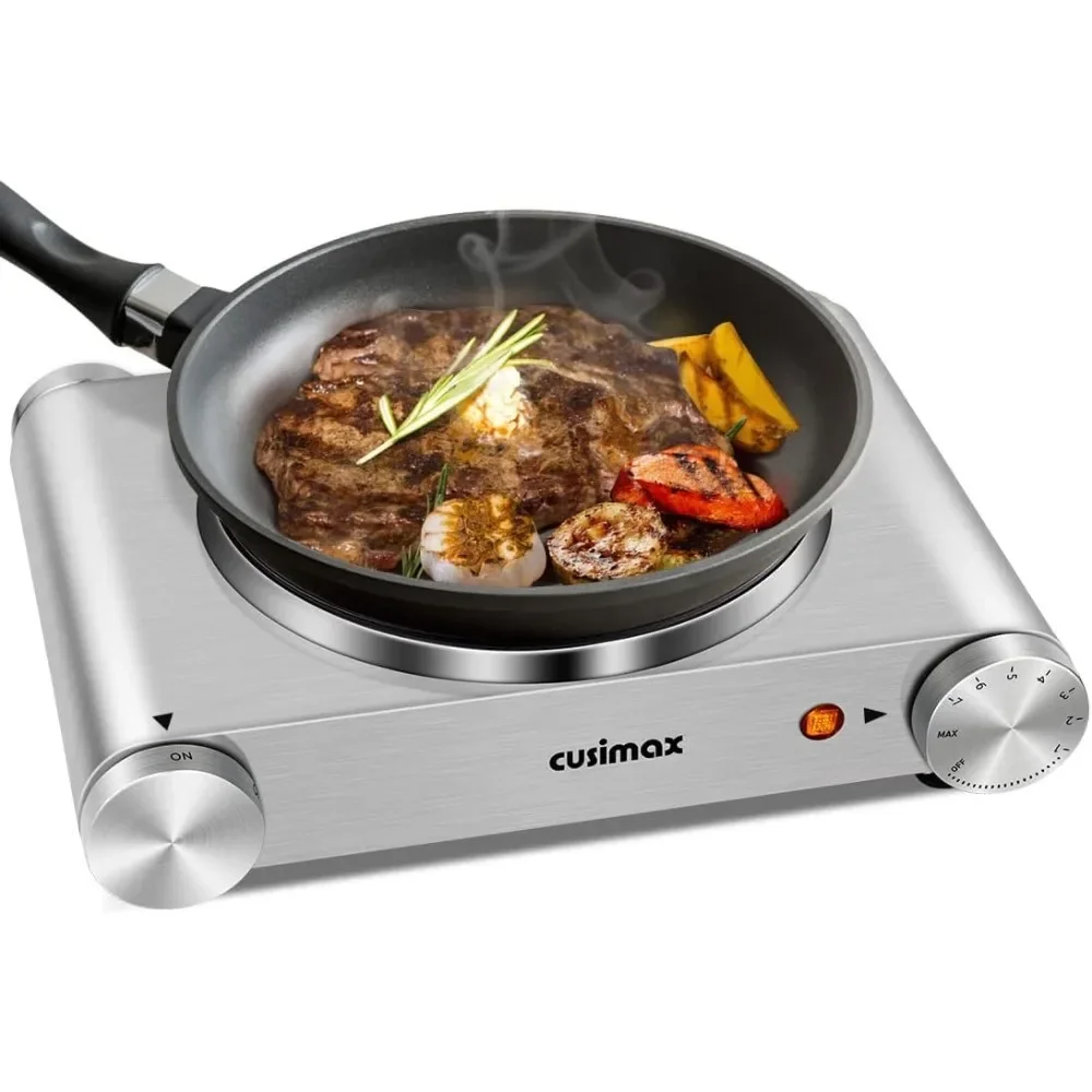 موقد كهربائي بشعلة واحدة للطبخ مع تسخين في ثوانٍ، تحكم في درجة الحرارة قابل للتعديل، فضي من الفولاذ المقاوم للصدأ