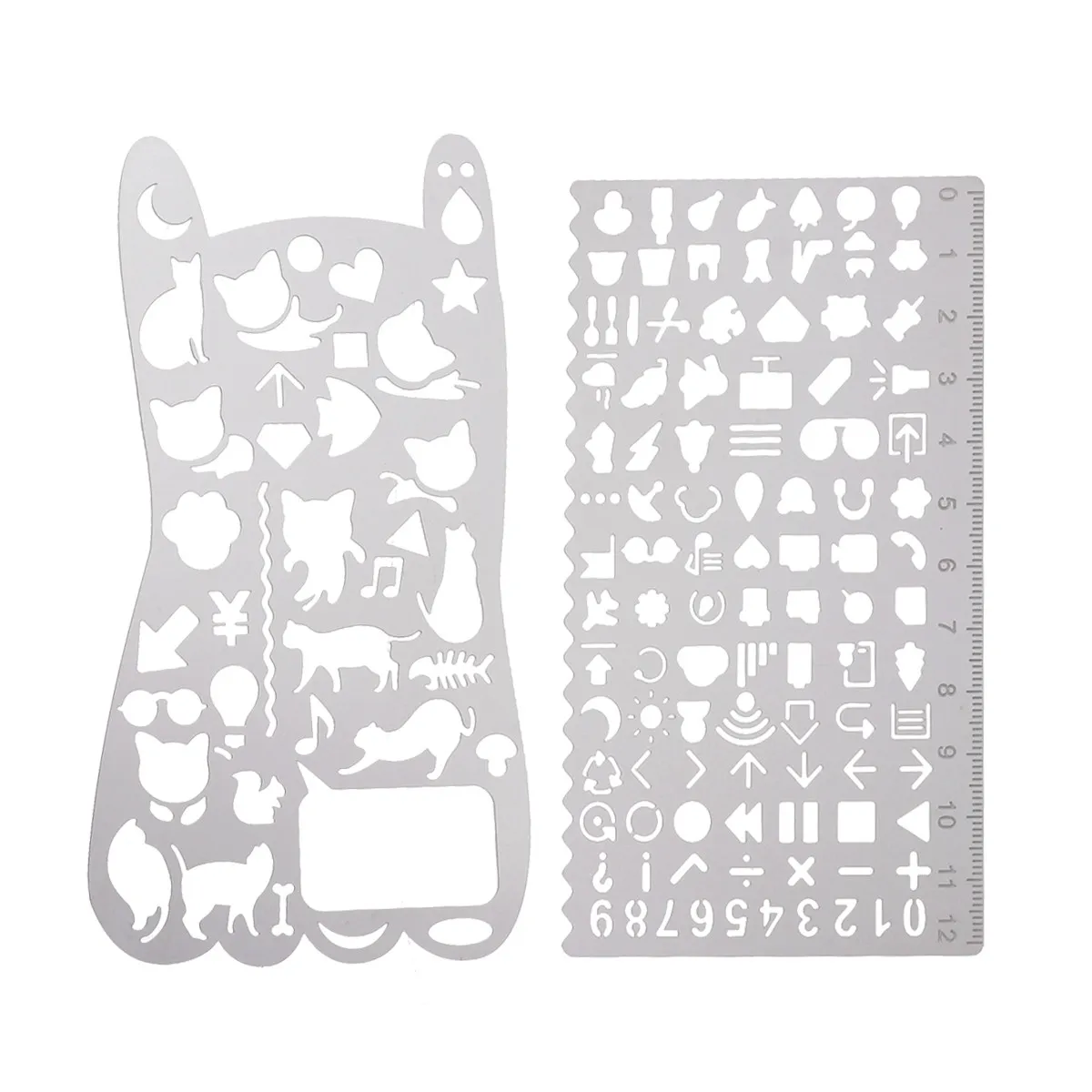2Pcs Metal Steel Stencils for Drawing Painting Crafts Reusable Waterproof Washable Cat Life Theme Templates Scrapbooking School