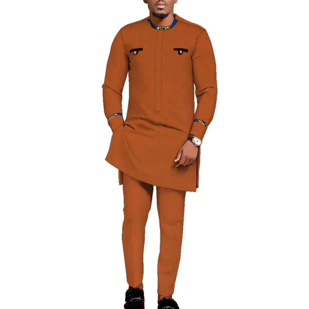 

African Men's Suit Top Pants Set 2 Pieces Outfit Set African Clothing for Men Suit Dashiki Shirt Trouser Wyn1601