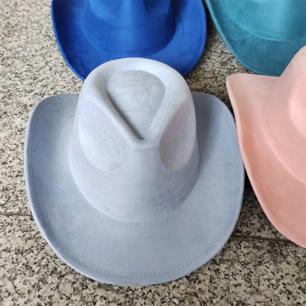 Klassiek Suède 7,5 cm Western Cowboy Dames Fedora Hoed Heren Kerk Jazz Hoed Mode Reizen Feesthoed Denim Hoed 2025