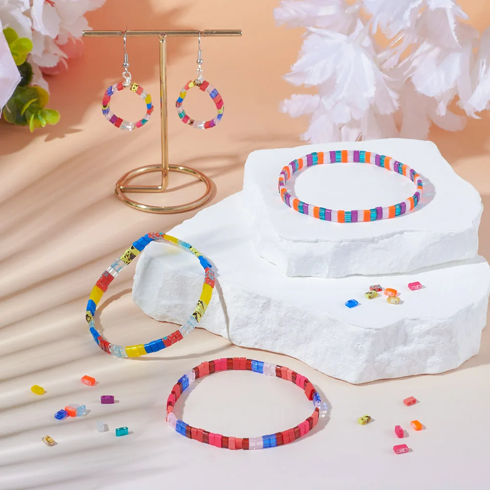 2-Hole Glass Tila Tile Beads Flat Rectangle Acrylic Carrier Beads for DIY Multi-Strand Bracelet Necklace Jewelry Making