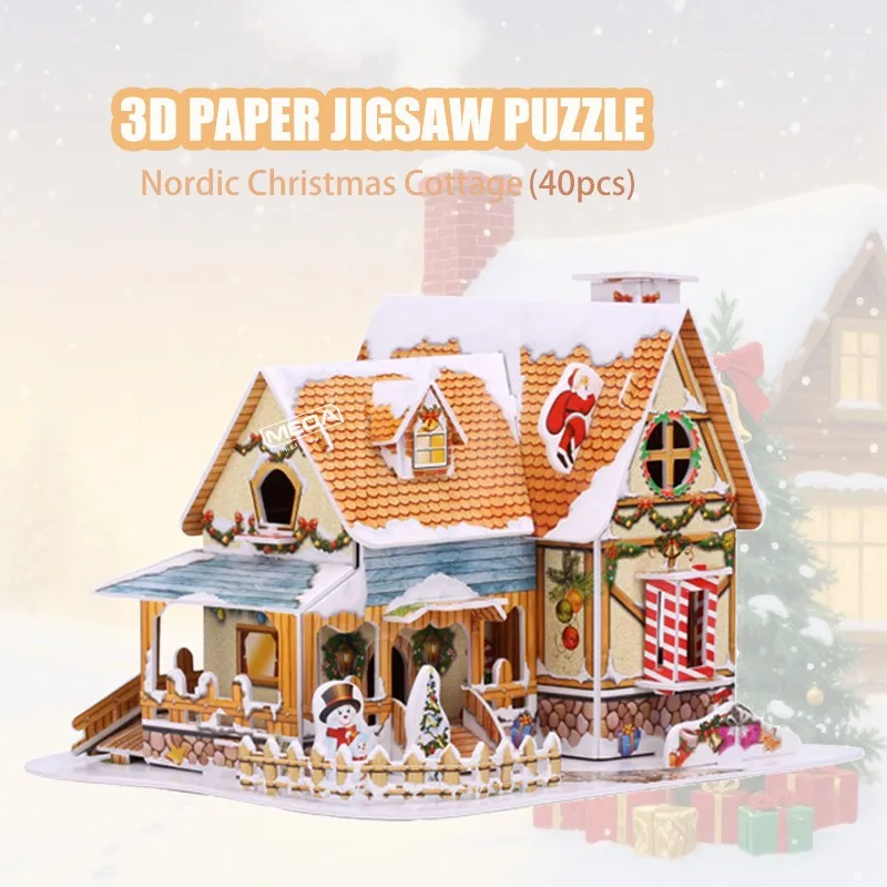 

Xmas Snowman Carriage Cottage Puzzle Paper Board Creative DIY Toys 3D Puzzles Christmas Cute Jigsaw Paper Model Building Kit