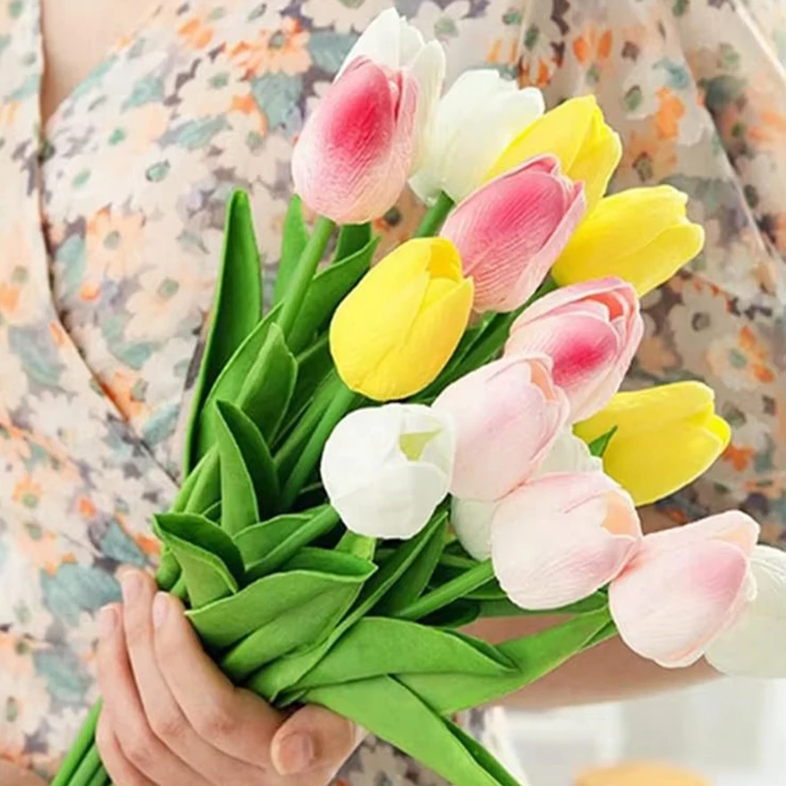 

10PCS Artificial Flowers Hot Sale Tulip Scrapbook Vase Home Decor Wedding Garden Rose Garland DIY Colorful Mother's Day Bouquets