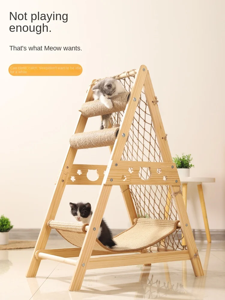 Cat Climbing Frame Cat Tree Solid Wood Household Large Jumping Platform Triangle Climbing Rack