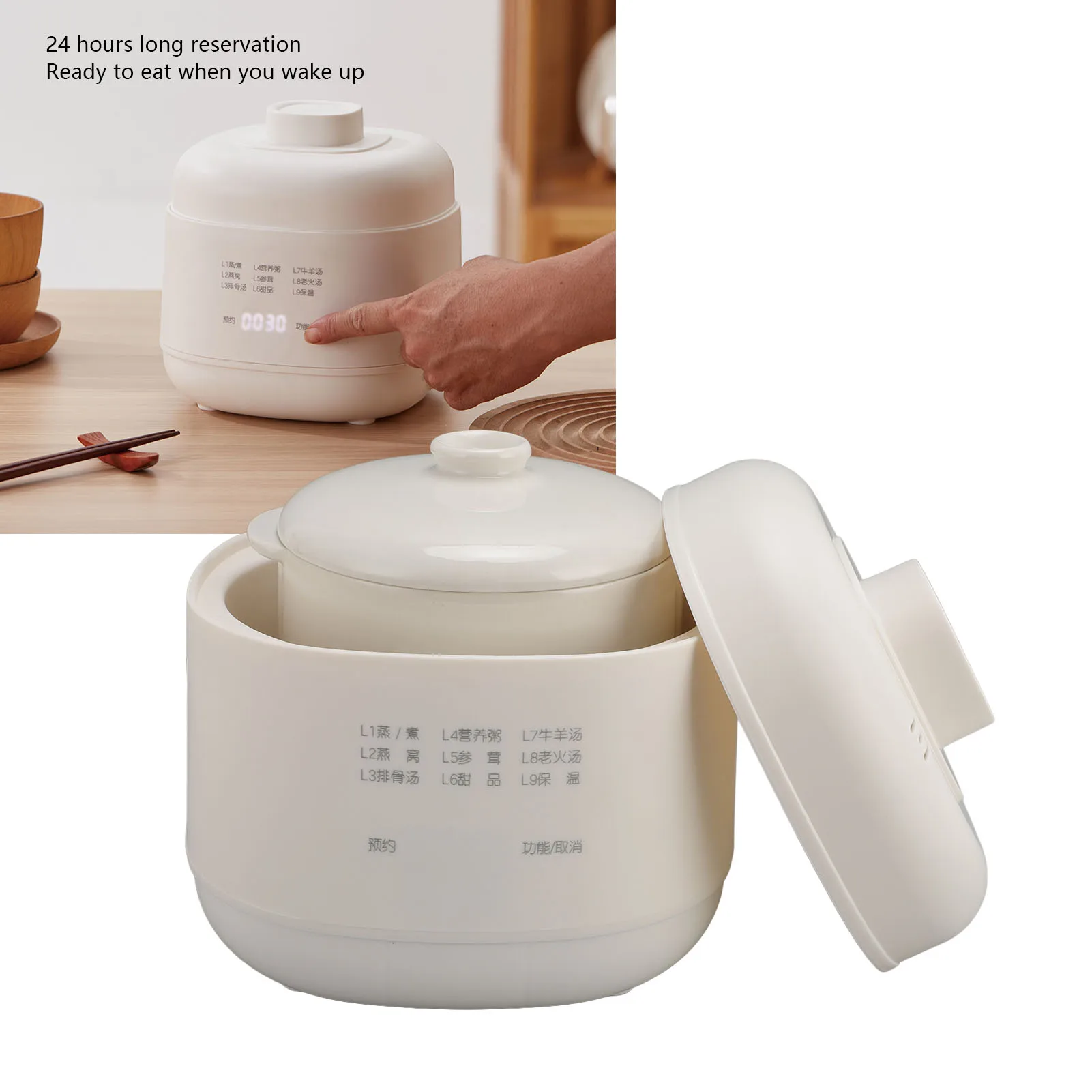 Electric Stew Pot 200W 1L Ceramic Soup Porridge Cooker with Anti Dry Burn Feature Small Slow Cooker for Home Kitchen