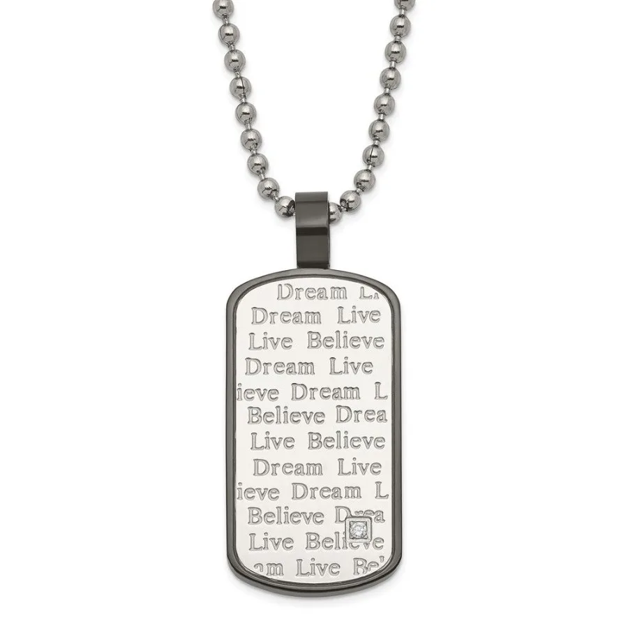 

Ожерелье из нержавеющей стали с черным PVD-покрытием CZ Live Dream Believe Dogtag