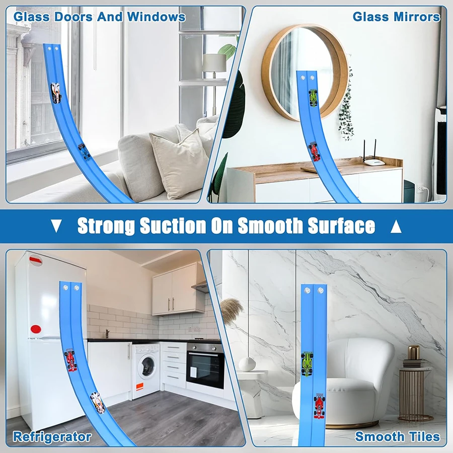 สนามรถแข่งพลาสติกแบบยืดหยุ่นสำหรับเด็ก พร้อมจุกดูด 12 ตัว และปะเก็นสีเหลือง 4 ชิ้น ใช้ได้กับรถเหล็กหล่ออัลลอยด์ขนาด 1:64 จำนวน 4 คัน