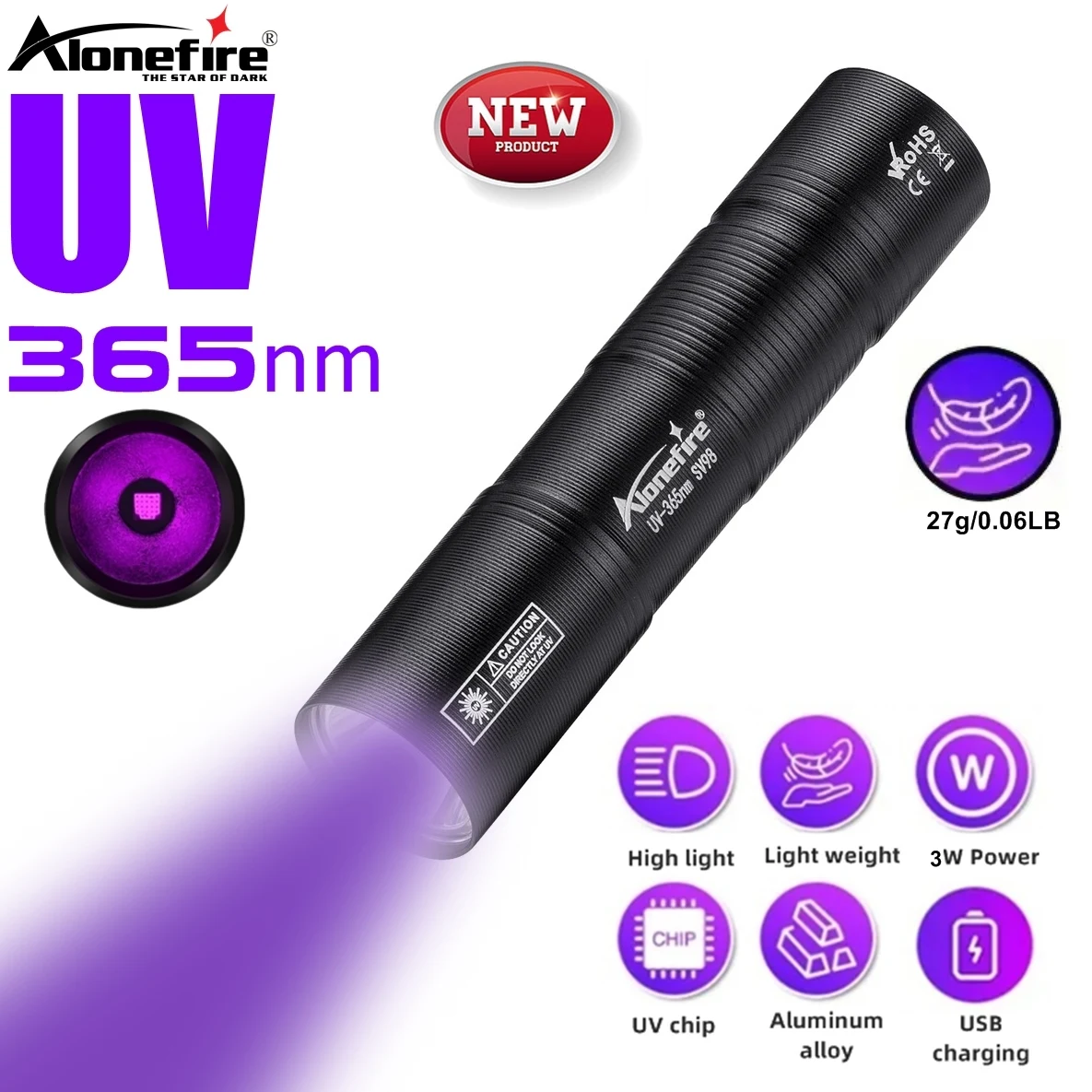 Mini 365 nm UV-Taschenlampe USB wiederaufladbar kleine UV-Nagellampe Taschenlampe Haustier Urin Katze Tinea Geld Erz Marker Skorpion Licht