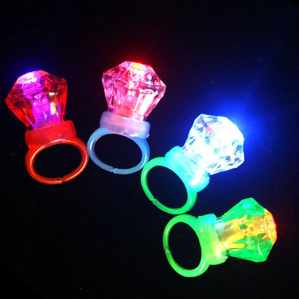 20pcs LED Ring Flashing Diamond Shape Finger Lights Flashing Ornaments for Mixed Color diamond flashing rings
