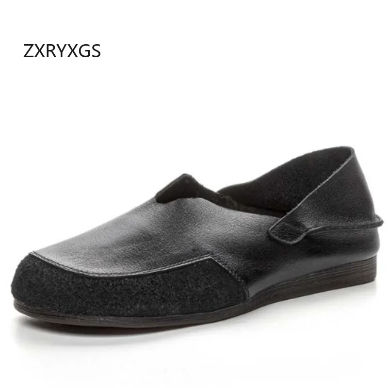 

ZXRYXGS 2025 Classic Retro Women Full Genuine Leather Shoes Flat Shoes Fashion Leisure Shoes Comfortable Soft Sole Ladies Flats