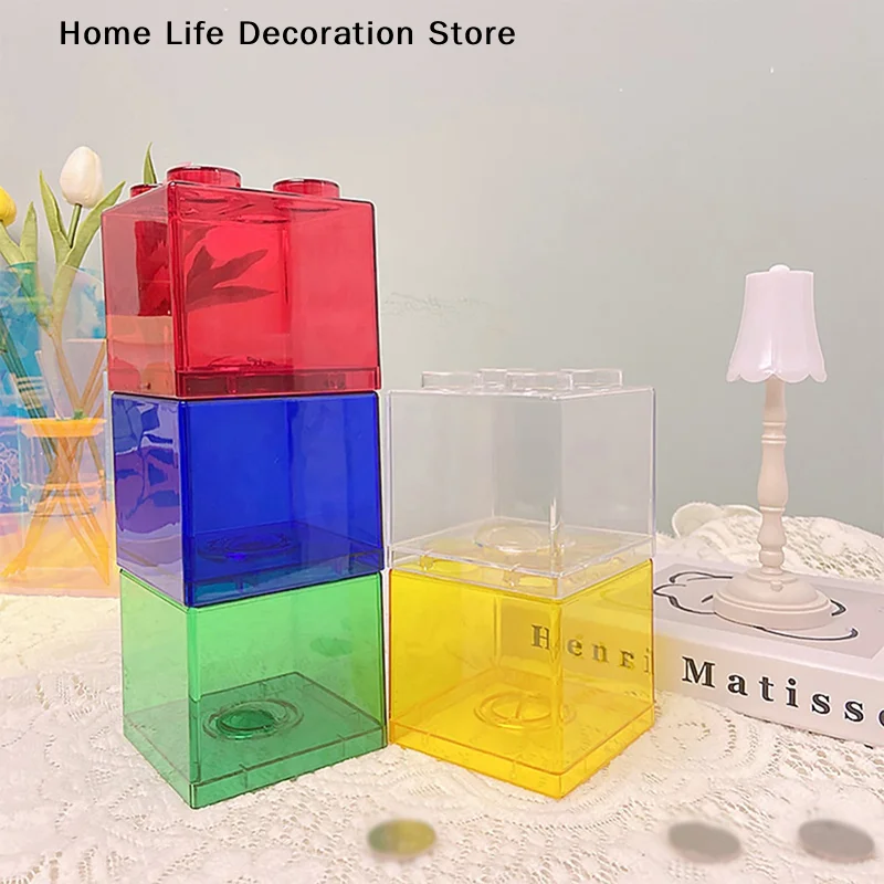 【TG】Blocks Shape Coin Box Kids Money Bank Transparent Stackable Storage Boxes Toy Gift for Children Coin Piggy Money Saving Box