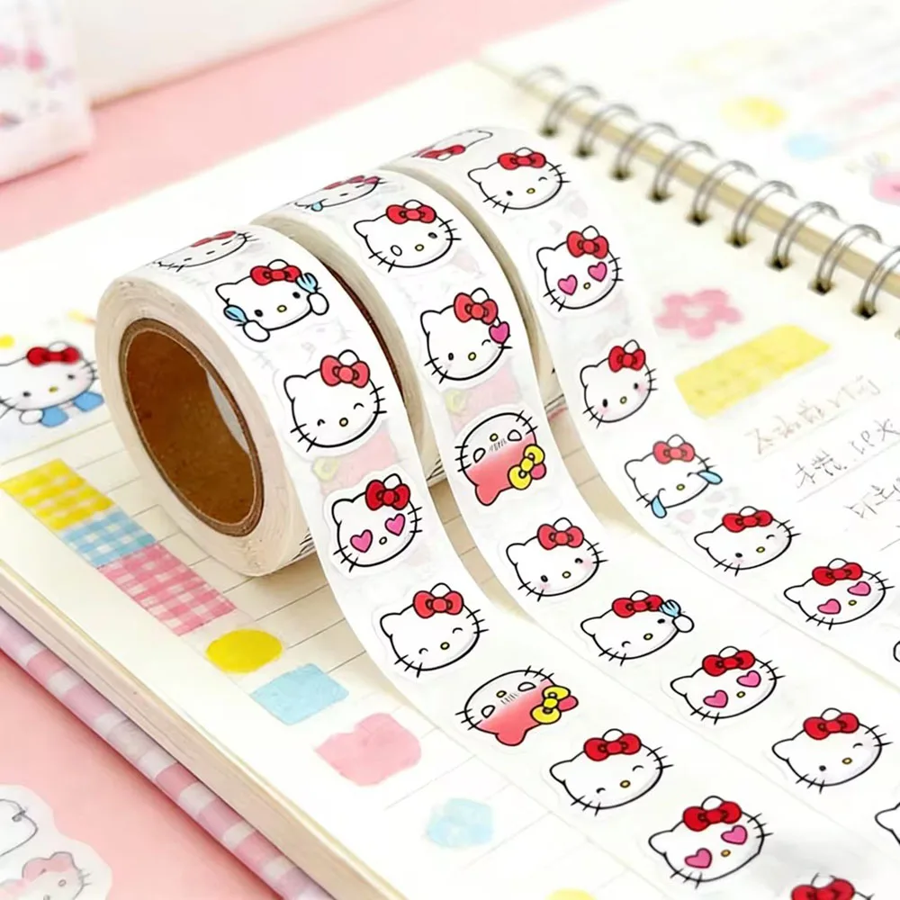 

500 шт./рулон, милые мультяшные наклейки Hello Kitty, розовые, для запечатывания, DIY, ПВХ, для ноутбуков, декоративные, в качестве награды, подарок, игрушка, для телефонов и блокнотов