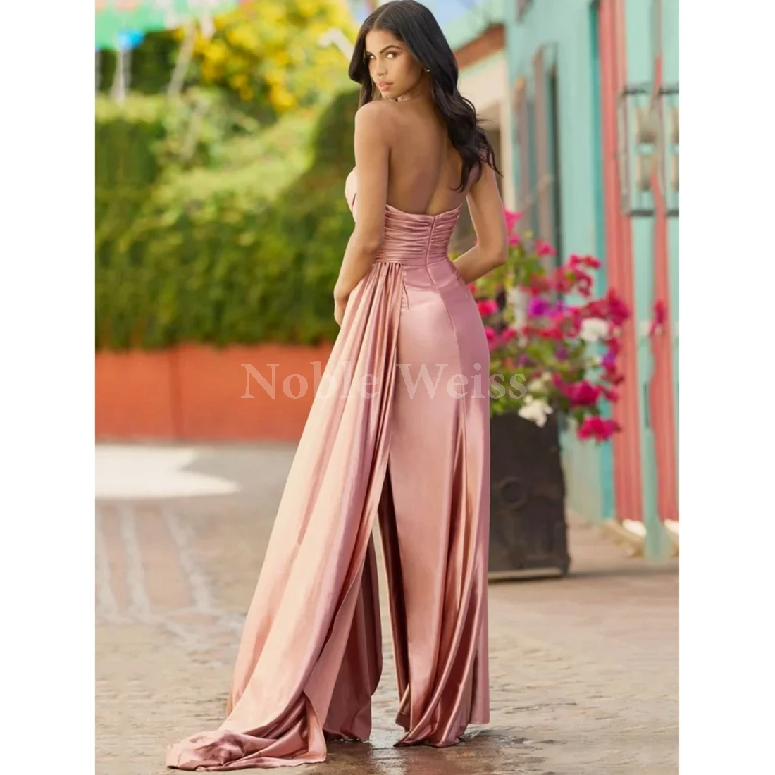 Vestido de noche de satén sin tirantes con escote en forma de corazón, vestido de trompeta plisado para boda, fiesta de dama de honor, personalizado