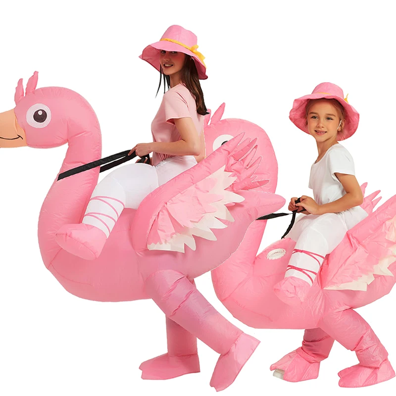 

Unisex Adult Pink Flamingo Air Blow up Funny Fancy Dress For Halloween Purim Party Inflatable Flamingo Ride On Costume For Girl