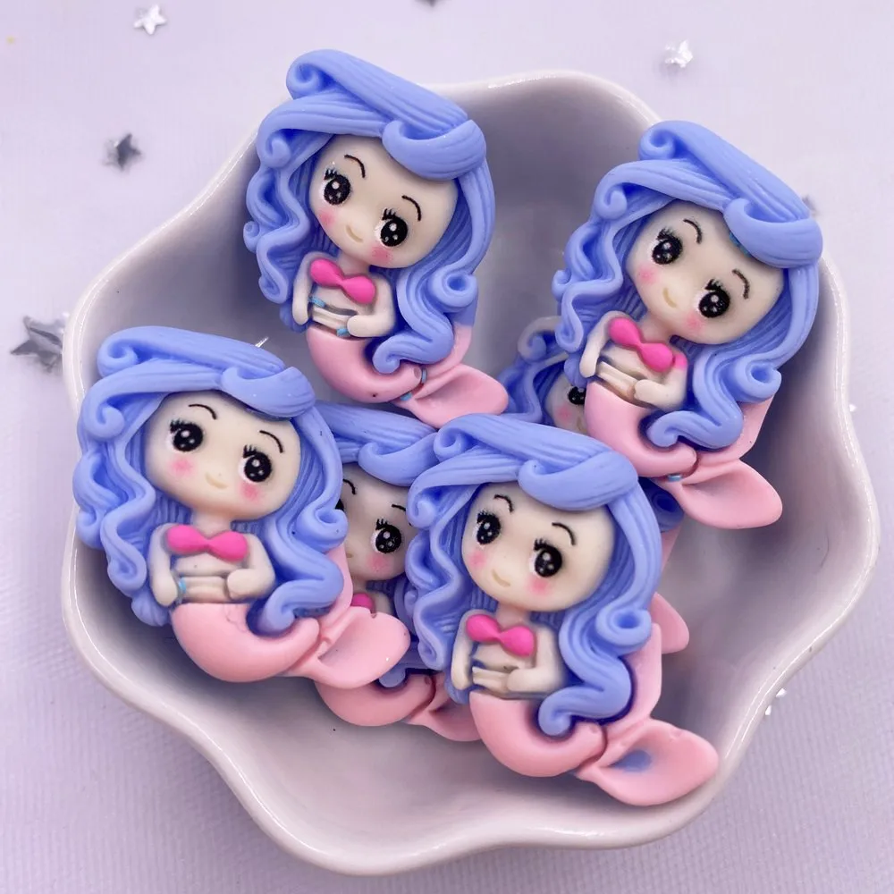 Painted Resin Kawaii Colorful Mermaid Princess Girl Flatback Stone Figurine 10PCS Scrapbook DIY Home Decor Crafts Accessories