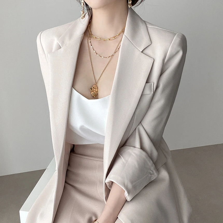 Loose Fit Casual British Style Women's Suit Korean Version Quality Long Sleeve Polyester Fiber Office Commute Style Coat